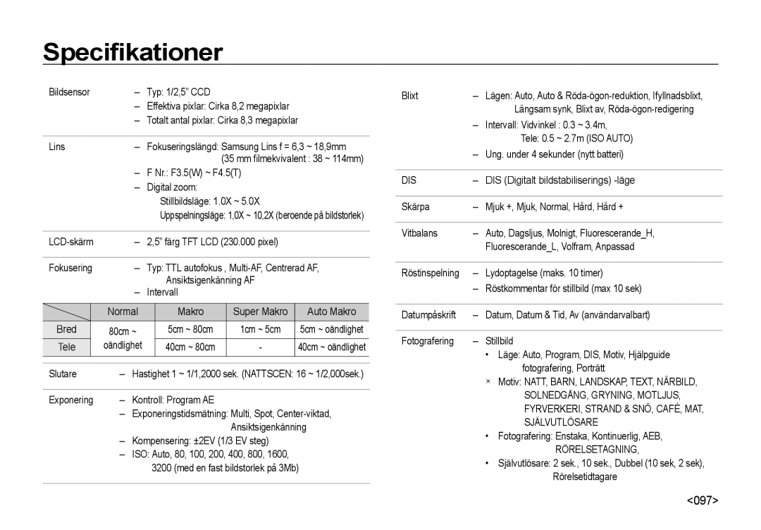 Samsung EC-NV4ZZBBA/E3, EC-NV4ZZSBA/E3, EC-NV4ZZPBA/E3, EC-NV4ZZTBB/E3 Speciﬁkationer, Dis, Självutlösare, Rörelsetagning 