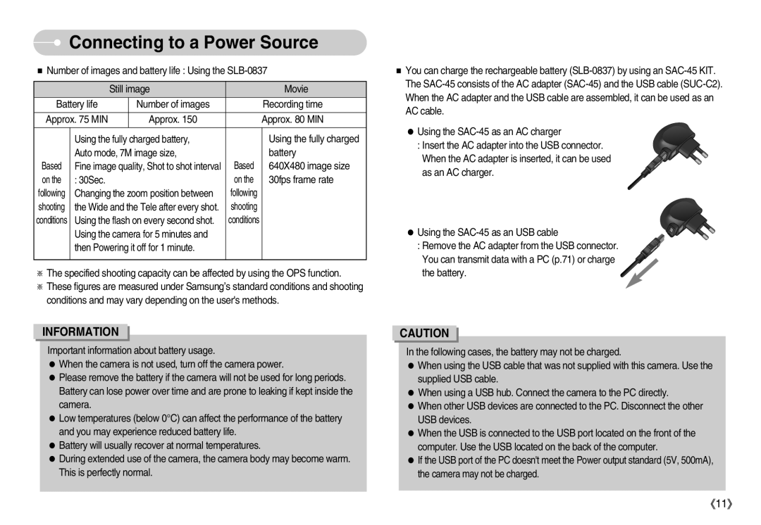 Samsung EC-NV7ZZBBJ/AS, EC-NV7ZZBBC/DE, EC-NV7ZZBBA/FR, EC-NV7ZZBBB/E2, EC-NV7ZZBBB/FR manual Connectinga to a Power Source 