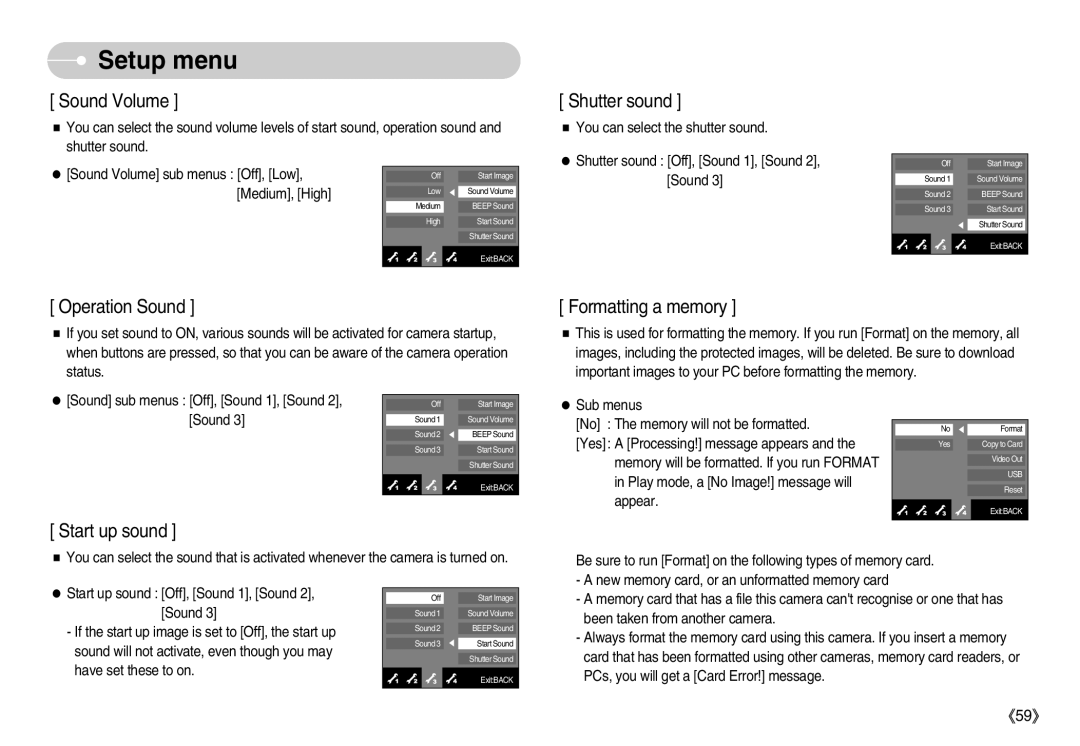 Samsung EC-NV7ZZBBC/E2, EC-NV7ZZBBC/DE manual You can select the shutter sound, Shutter sound Off, Sound 1, Sound 2, Sound 