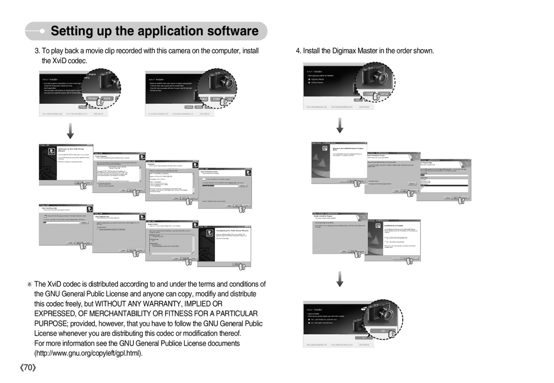 Samsung EC-NV7ZZBBA/IT, EC-NV7ZZBBC/DE, EC-NV7ZZBBA/FR, EC-NV7ZZBBB/E2 manual Install the Digimax Master in the order shown 