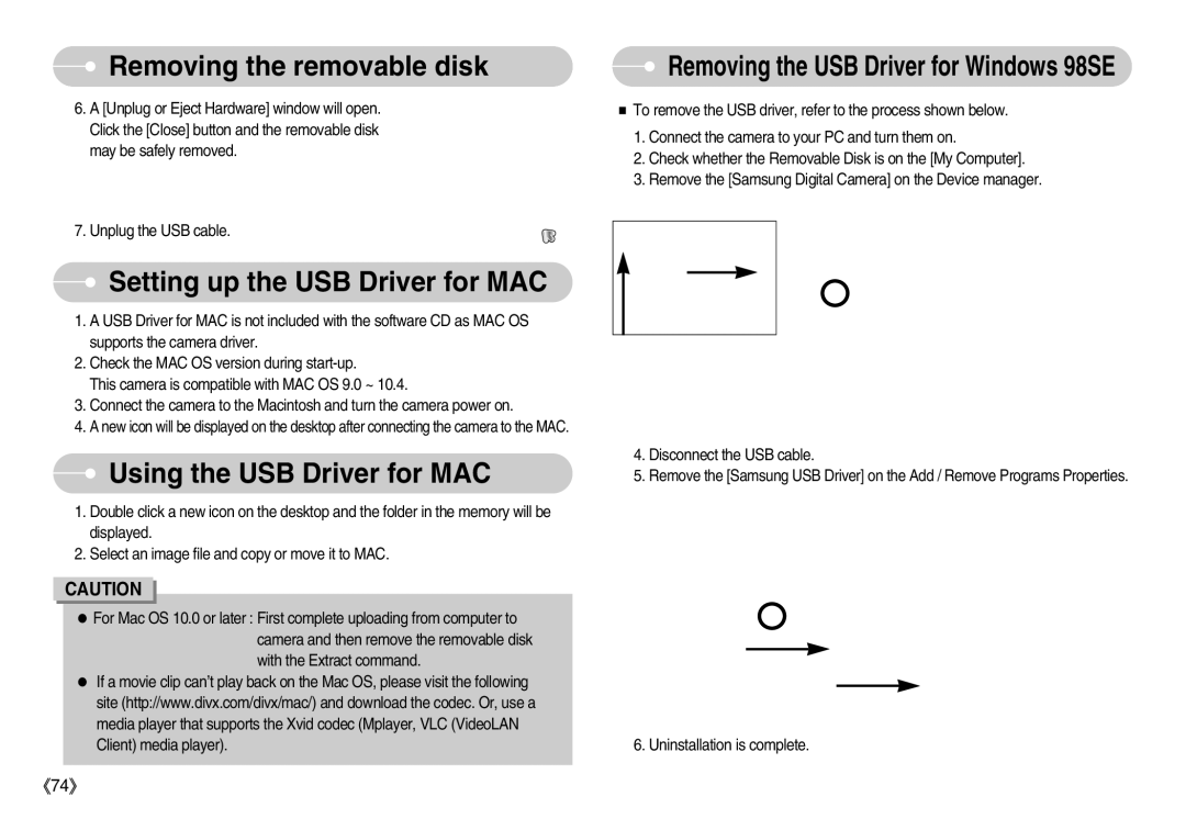 Samsung EC-NV7ZZBBA/PT manual Setting up the USB Driver for MAC, Using the USB Driver for MAC, Uninstallation is complete 