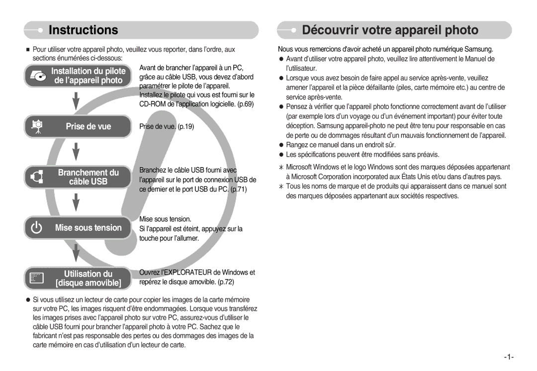 Samsung EC-NV7ZZBBB/E2, EC-NV7ZZBBC/DE, EC-NV7ZZBBA/FR, EC-NV7ZZBBB/FR manual Instructions, Découvrir votre appareil photo 