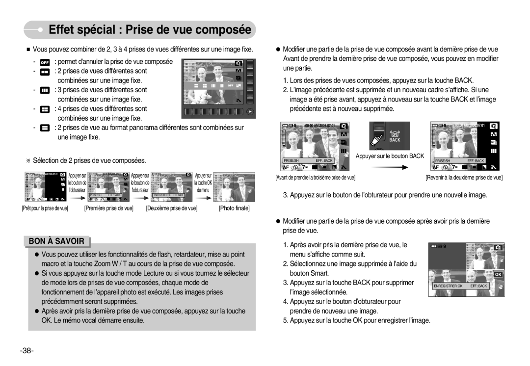 Samsung EC-NV7ZZBBB/FR, EC-NV7ZZBBC/DE, EC-NV7ZZBBA/FR, EC-NV7ZZBBB/E2 manual Effet spécial Prise de vue composée 