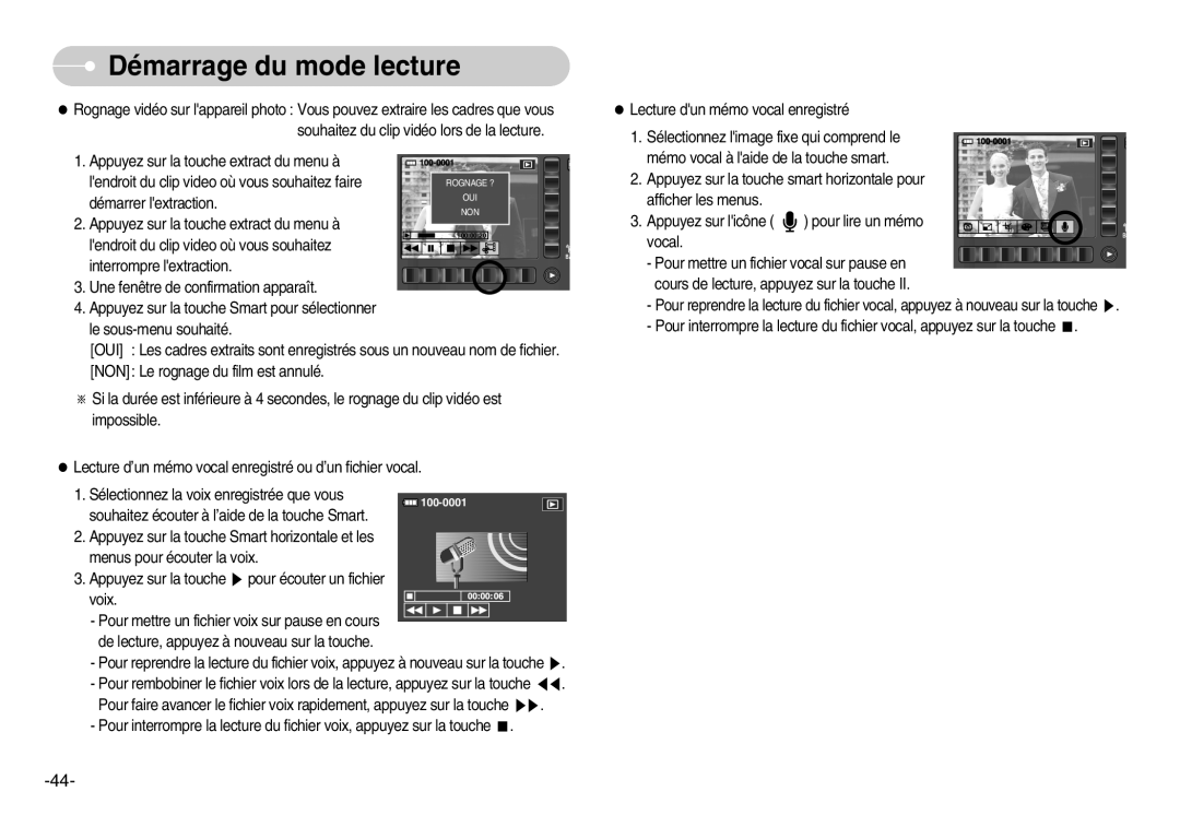 Samsung EC-NV7ZZBBA/FR, EC-NV7ZZBBC/DE, EC-NV7ZZBBB/E2, EC-NV7ZZBBB/FR manual Démarrage du mode lecture 