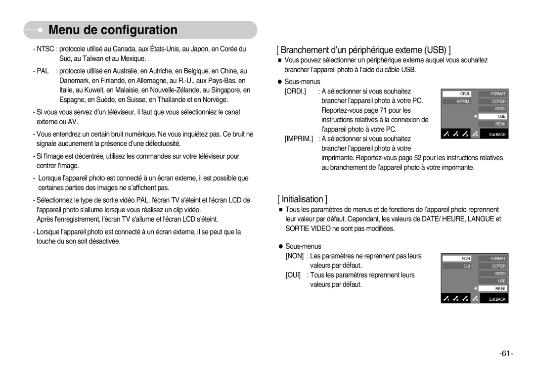 Samsung EC-NV7ZZBBB/E2, EC-NV7ZZBBC/DE, EC-NV7ZZBBA/FR, EC-NV7ZZBBB/FR manual Branchement d’un périphérique externe USB 