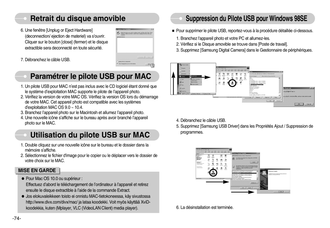 Samsung EC-NV7ZZBBB/FR, EC-NV7ZZBBC/DE, EC-NV7ZZBBA/FR Paramétrer le pilote USB pour MAC, Utilisation du pilote USB sur MAC 