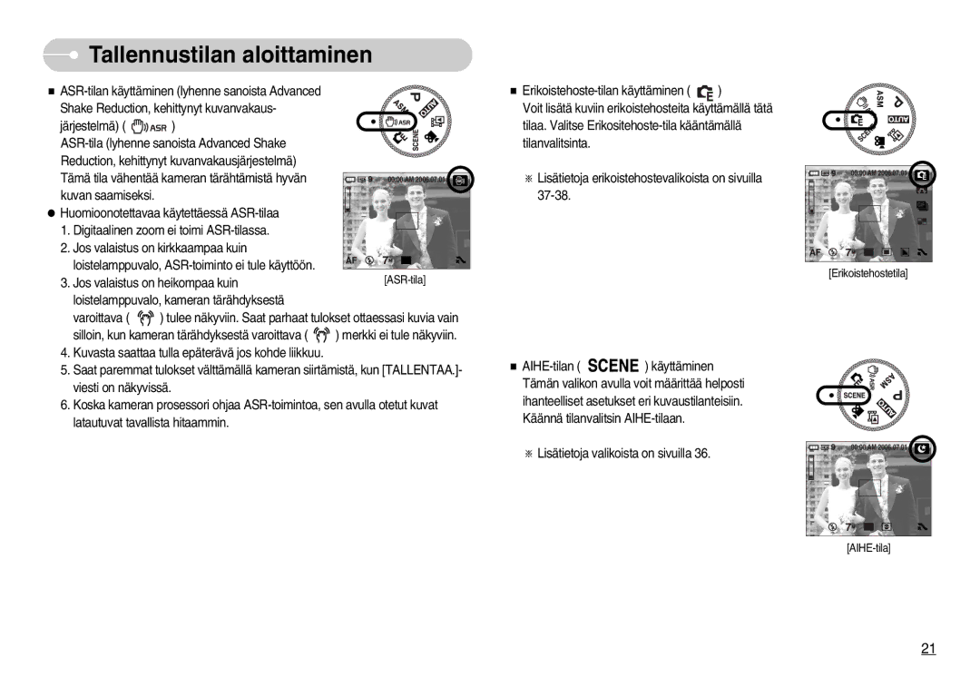 Samsung EC-NV7ZZBBA/FI, EC-NV7ZZBBC/DE, EC-NV7ZZBBB/E2, EC-NV7ZZBBC/E2 manual ASR-tila 