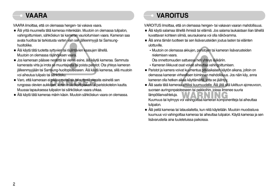 Samsung EC-NV7ZZBBC/E2, EC-NV7ZZBBC/DE, EC-NV7ZZBBB/E2, EC-NV7ZZBBA/FI manual Vaara 