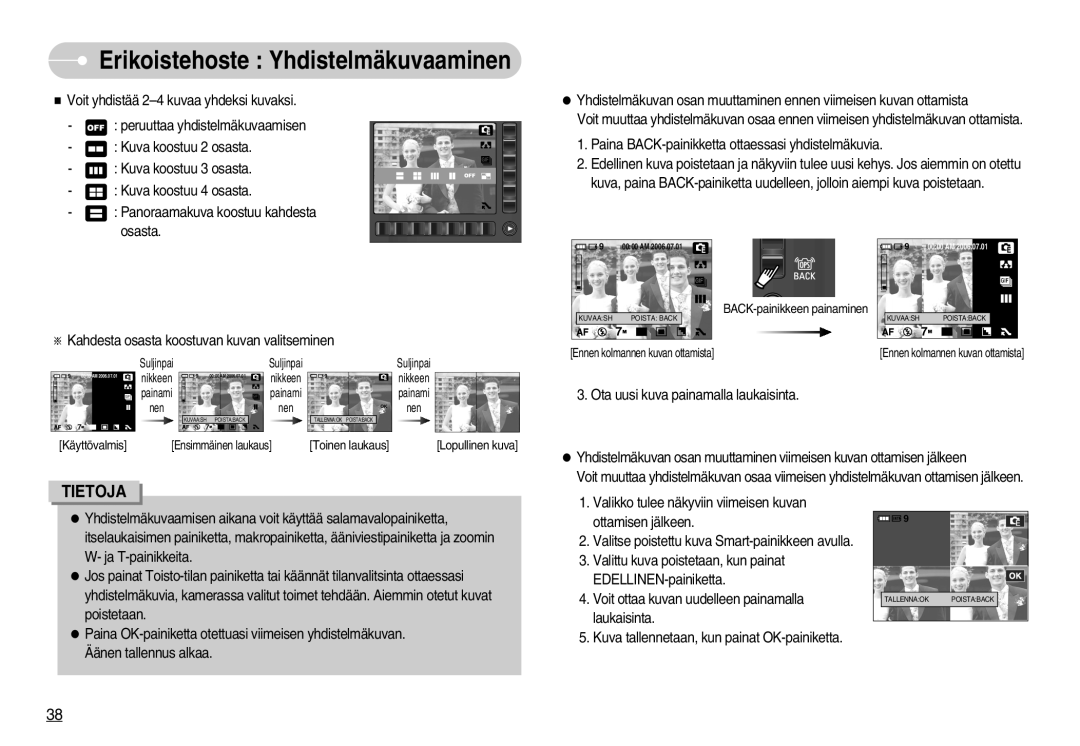 Samsung EC-NV7ZZBBC/E2, EC-NV7ZZBBC/DE, EC-NV7ZZBBB/E2, EC-NV7ZZBBA/FI manual Erikoistehoste Yhdistelmäkuvaaminen 