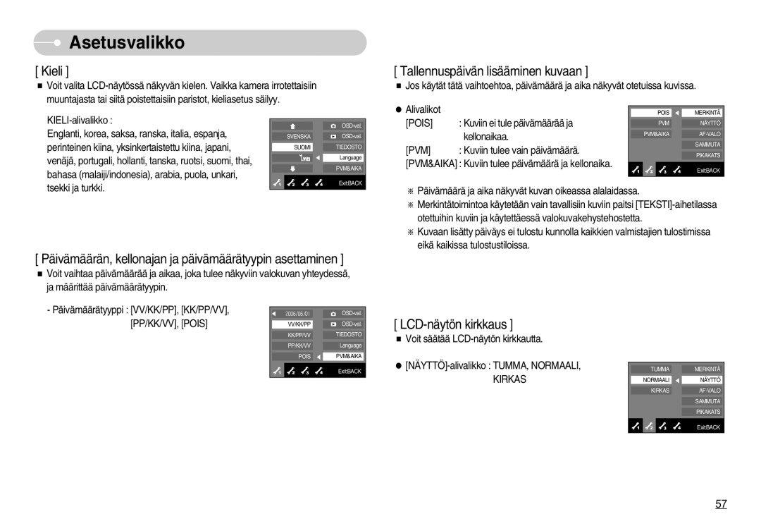 Samsung EC-NV7ZZBBA/FI, EC-NV7ZZBBC/DE, EC-NV7ZZBBB/E2, EC-NV7ZZBBC/E2 manual Kieli 