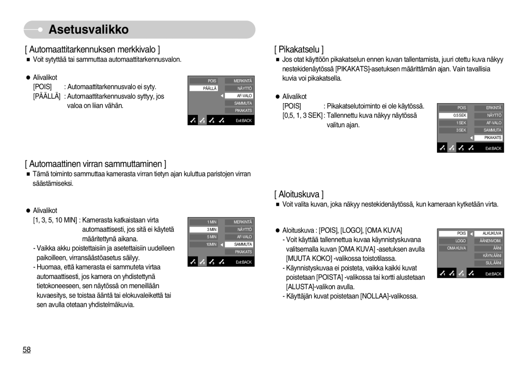 Samsung EC-NV7ZZBBC/E2, EC-NV7ZZBBC/DE, EC-NV7ZZBBB/E2, EC-NV7ZZBBA/FI manual Automaattitarkennuksen merkkivalo 