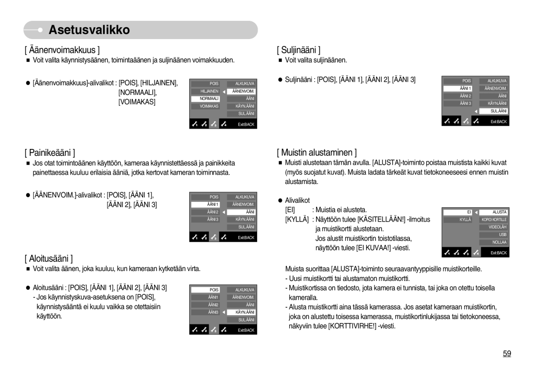 Samsung EC-NV7ZZBBC/DE, EC-NV7ZZBBB/E2, EC-NV7ZZBBA/FI, EC-NV7ZZBBC/E2 manual Äänenvoimakkuus 