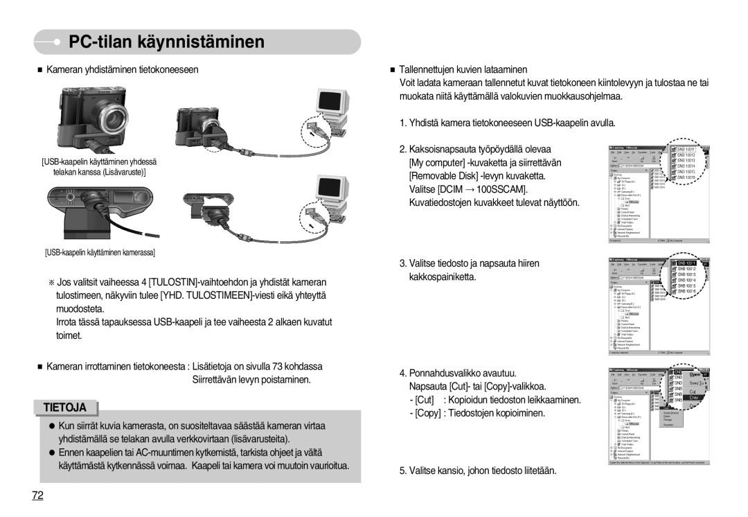 Samsung EC-NV7ZZBBB/E2, EC-NV7ZZBBC/DE, EC-NV7ZZBBA/FI manual USB-kaapelin käyttäminen yhdessä Telakan kanssa Lisävaruste 