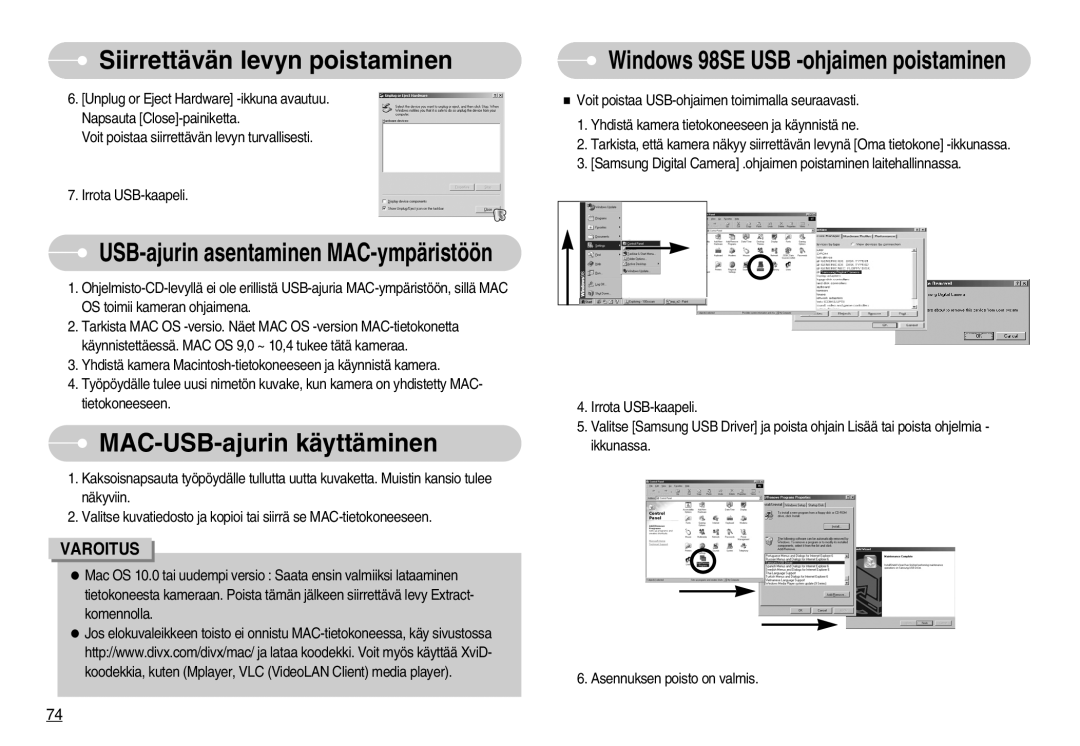 Samsung EC-NV7ZZBBC/E2, EC-NV7ZZBBC/DE, EC-NV7ZZBBB/E2 MAC-USB-ajurin käyttäminen, USB-ajurin asentaminen MAC-ympäristöön 