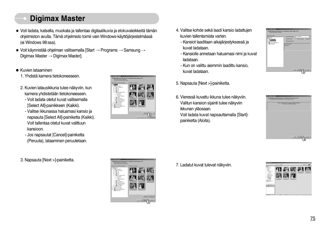 Samsung EC-NV7ZZBBC/DE, EC-NV7ZZBBB/E2, EC-NV7ZZBBA/FI, EC-NV7ZZBBC/E2 manual Digimax Master 