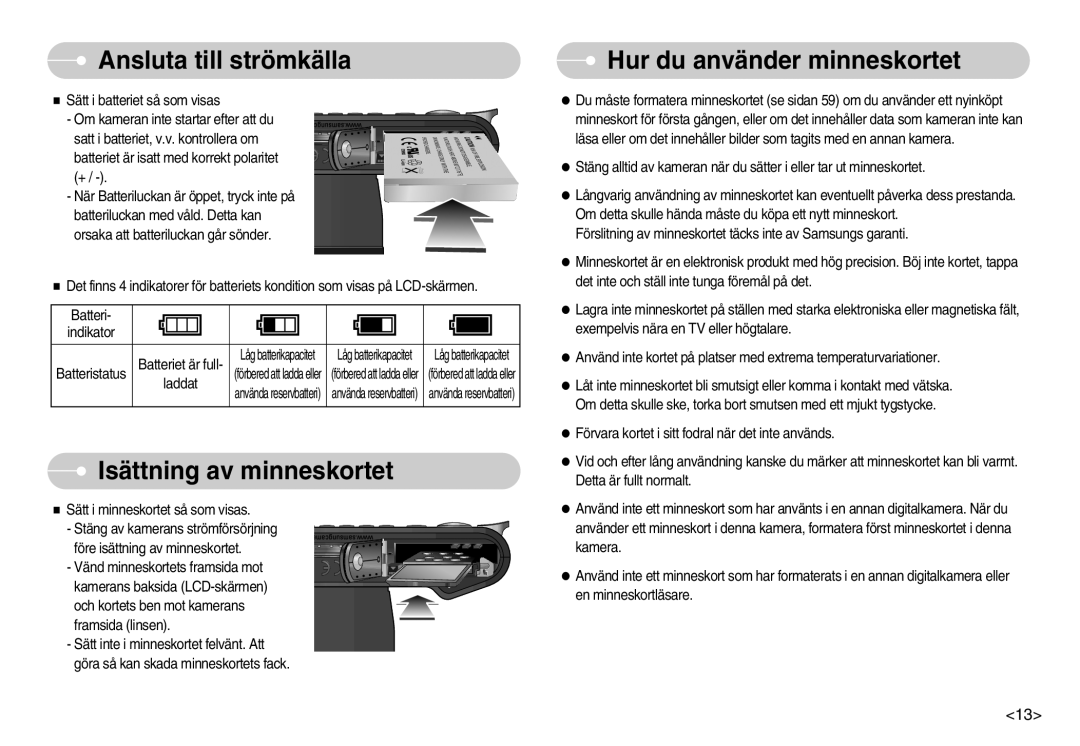 Samsung EC-NV7ZZBBA/FI, EC-NV7ZZBBC/DE, EC-NV7ZZBBB/E2 manual Isättning av minneskortet, Hur du använder minneskortet 