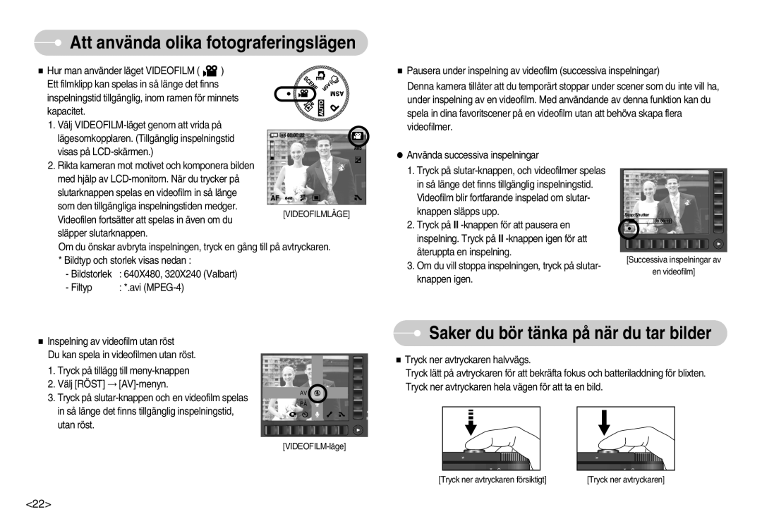 Samsung EC-NV7ZZBBC/E2, EC-NV7ZZBBC/DE, EC-NV7ZZBBB/E2, EC-NV7ZZBBA/FI manual Saker du bör tänka på när du tar bilder 