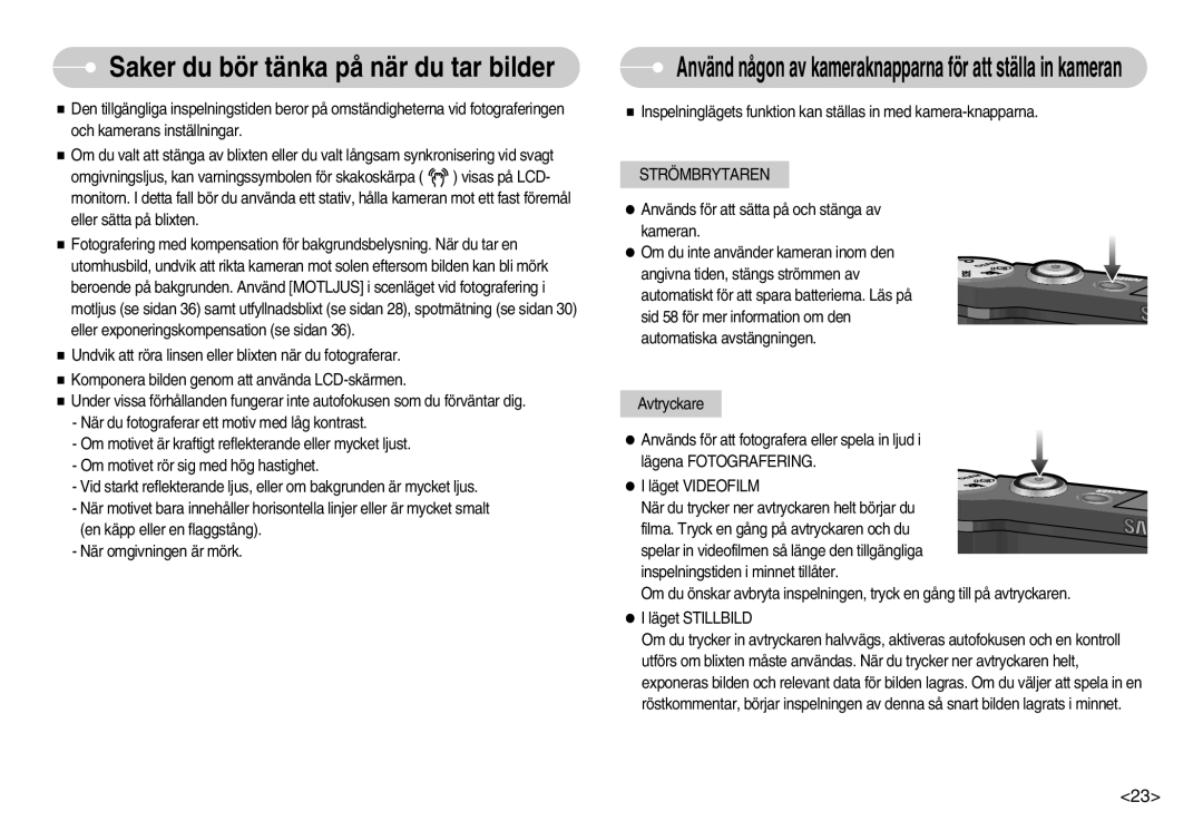 Samsung EC-NV7ZZBBC/DE, EC-NV7ZZBBB/E2, EC-NV7ZZBBA/FI manual Använd någon av kameraknapparna för att ställa in kameran 