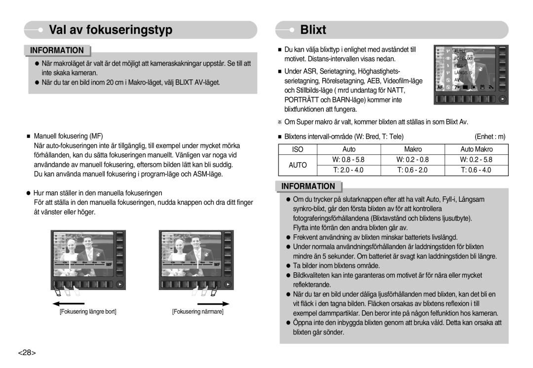 Samsung EC-NV7ZZBBB/E2, EC-NV7ZZBBC/DE, EC-NV7ZZBBA/FI, EC-NV7ZZBBC/E2 manual Blixt, Auto 