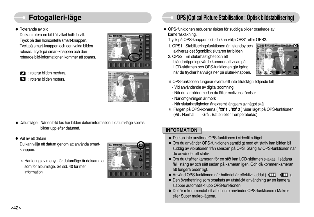 Samsung EC-NV7ZZBBC/E2, EC-NV7ZZBBC/DE, EC-NV7ZZBBB/E2 manual OPS Optical Picture Stabilisation Optisk bildstabilisering 