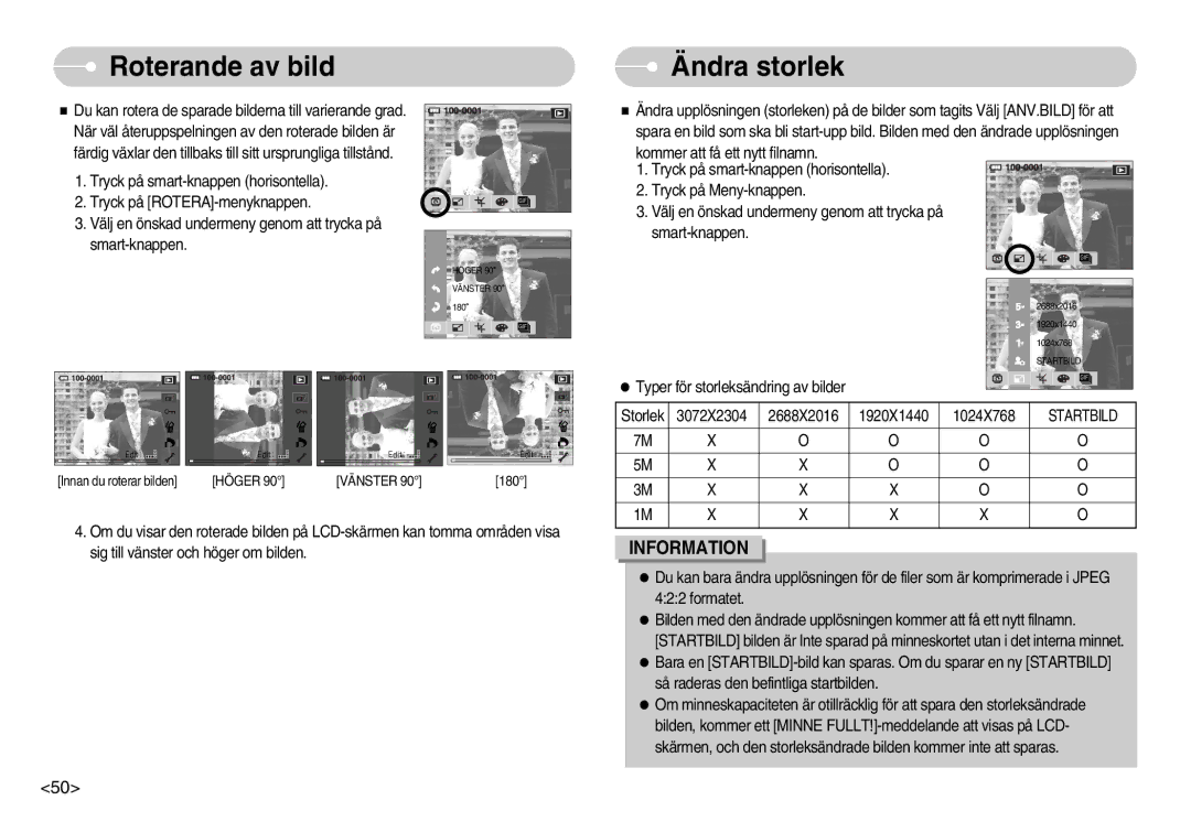 Samsung EC-NV7ZZBBC/E2, EC-NV7ZZBBC/DE, EC-NV7ZZBBB/E2, EC-NV7ZZBBA/FI manual Roterande av bild, Ändra storlek 