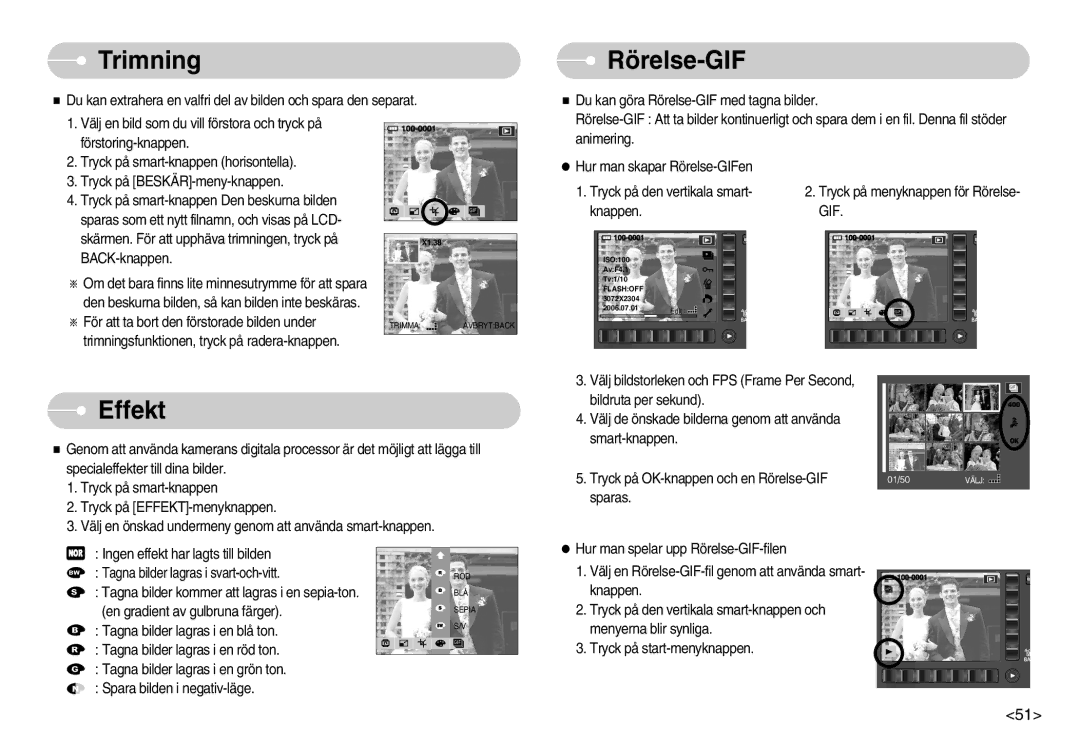 Samsung EC-NV7ZZBBC/DE, EC-NV7ZZBBB/E2, EC-NV7ZZBBA/FI, EC-NV7ZZBBC/E2 manual Trimning, Rörelse-GIF 