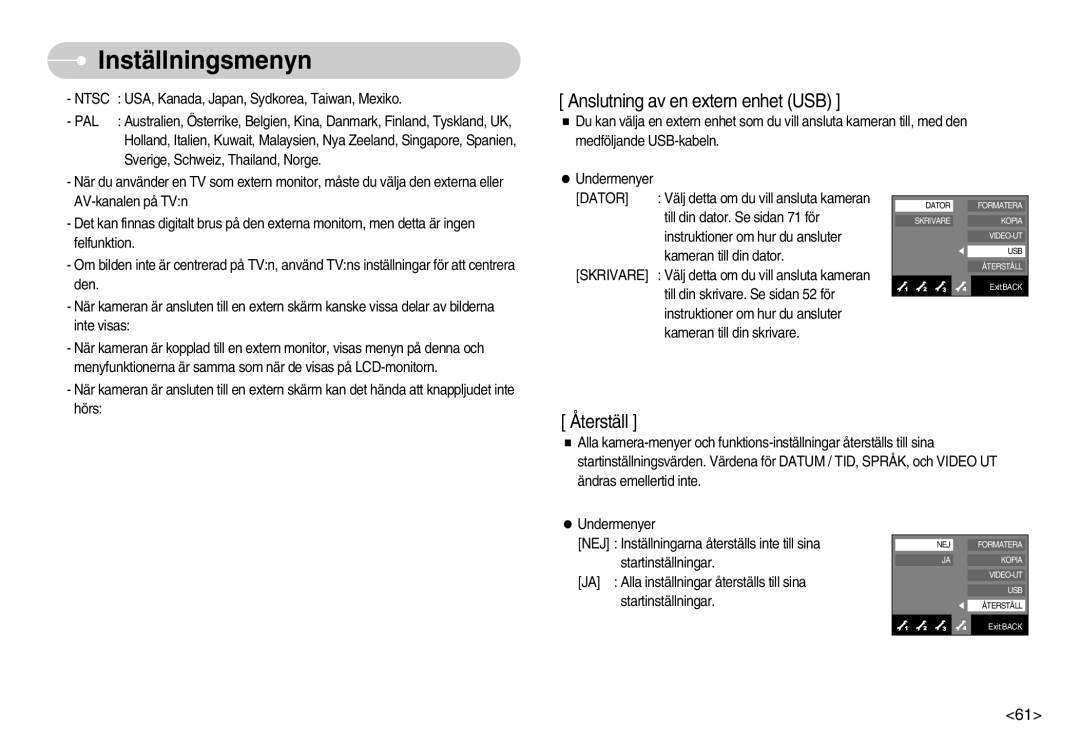 Samsung EC-NV7ZZBBA/FI, EC-NV7ZZBBC/DE, EC-NV7ZZBBB/E2, EC-NV7ZZBBC/E2 manual Anslutning av en extern enhet USB 