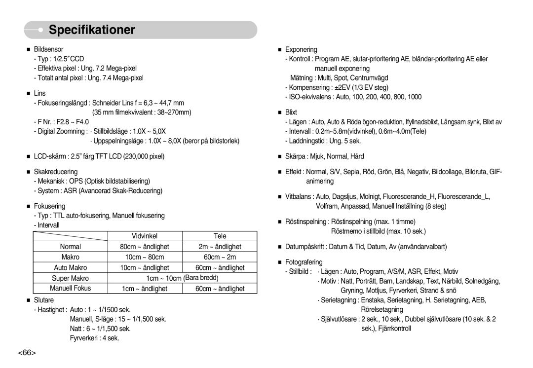 Samsung EC-NV7ZZBBC/E2, EC-NV7ZZBBC/DE, EC-NV7ZZBBB/E2, EC-NV7ZZBBA/FI manual Specifikationer 