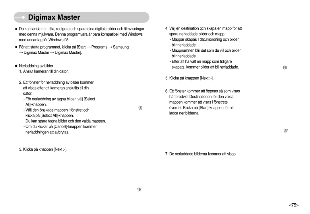 Samsung EC-NV7ZZBBC/DE, EC-NV7ZZBBB/E2, EC-NV7ZZBBA/FI, EC-NV7ZZBBC/E2 manual Digimax Master 