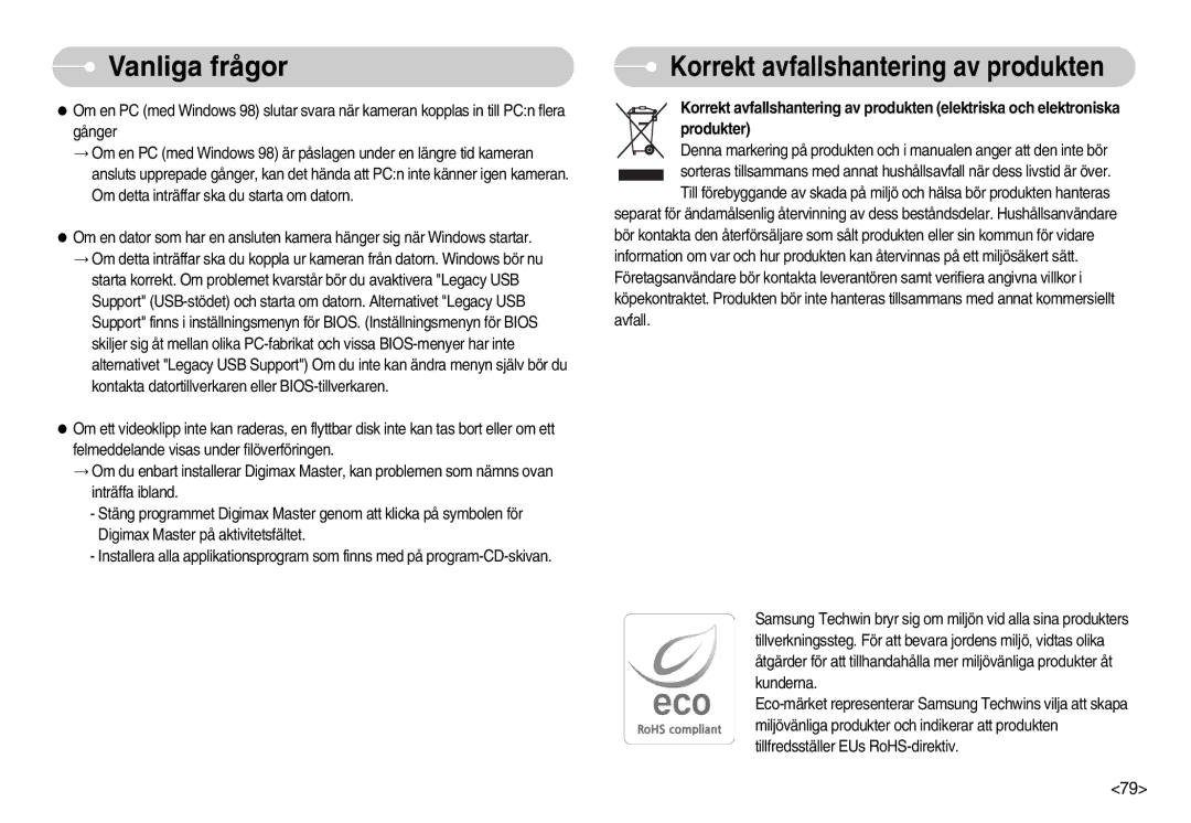 Samsung EC-NV7ZZBBC/DE, EC-NV7ZZBBB/E2, EC-NV7ZZBBA/FI, EC-NV7ZZBBC/E2 manual Korrekt avfallshantering av produkten 