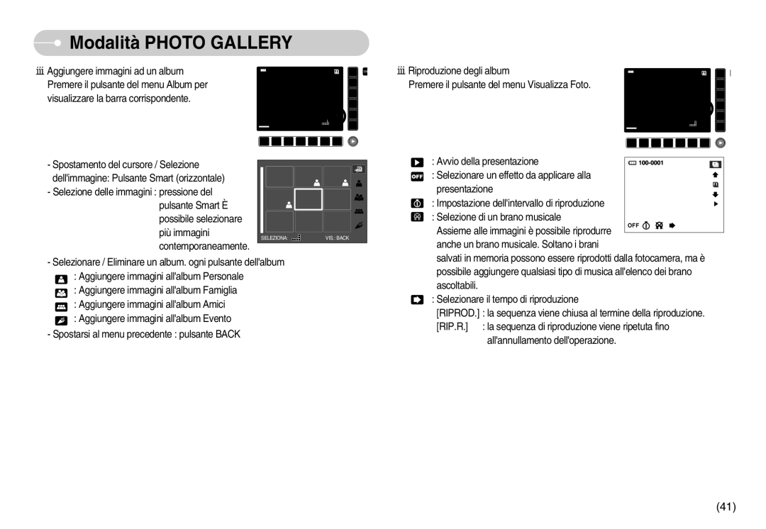 Samsung EC-NV7ZZBBA/IT, EC-NV7ZZBBC/DE, EC-NV7ZZBBB/IT, EC-NV7ZZBBC/E1 manual Aggiungere immagini ad un album 