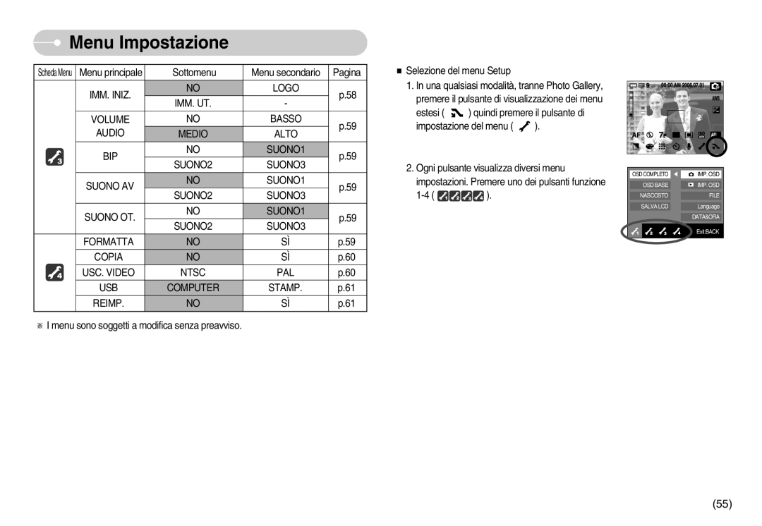 Samsung EC-NV7ZZBBC/DE, EC-NV7ZZBBB/IT, EC-NV7ZZBBA/IT, EC-NV7ZZBBC/E1 manual Imp. Osd 