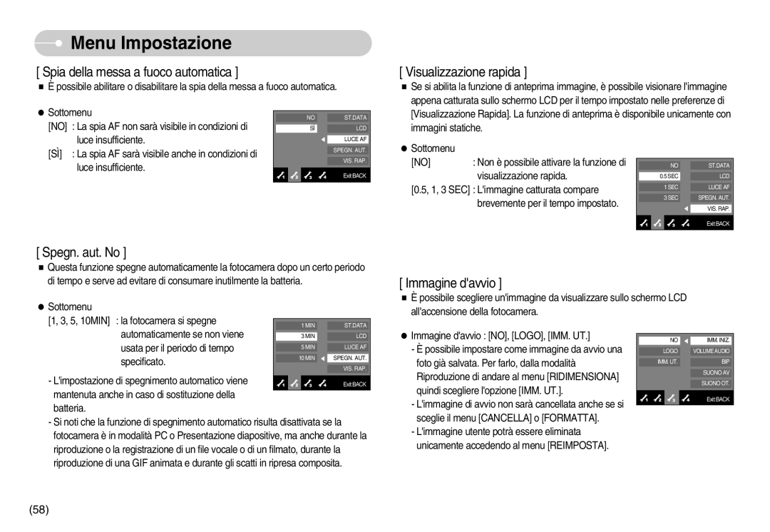 Samsung EC-NV7ZZBBC/E1, EC-NV7ZZBBC/DE, EC-NV7ZZBBB/IT, EC-NV7ZZBBA/IT manual Spia della messa a fuoco automatica 