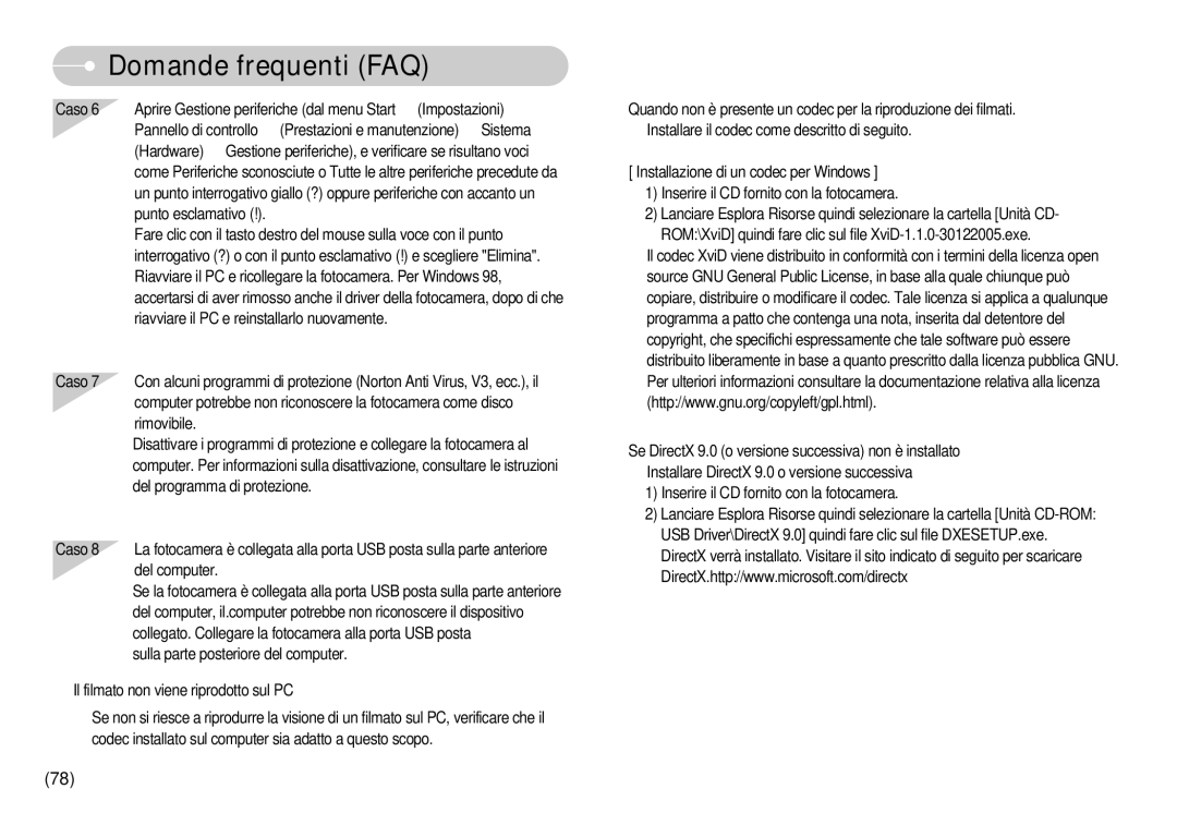 Samsung EC-NV7ZZBBC/E1, EC-NV7ZZBBC/DE, EC-NV7ZZBBB/IT, EC-NV7ZZBBA/IT manual Domande frequenti FAQ 