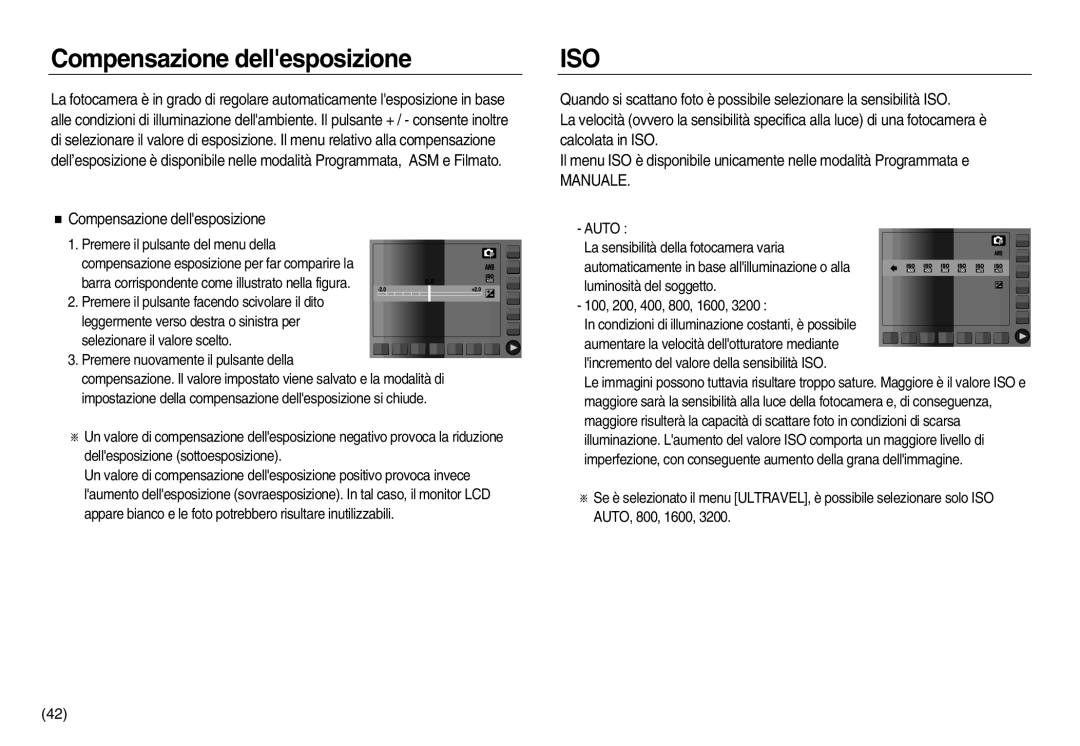 Samsung EC-NV8ZZSBA/E1, EC-NV8ZZBBA/E1, EC-NV8ZZSDA/E3, EC-NV8ZZBDA/E3, EC-NV8ZZSBA/IT manual Compensazione dellesposizione 