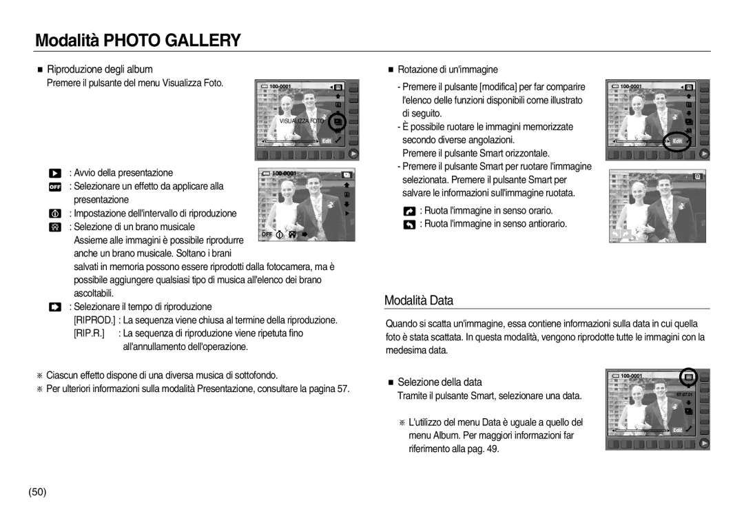 Samsung EC-NV8ZZBDA/E3, EC-NV8ZZBBA/E1, EC-NV8ZZSBA/E1 manual Modalità Data, Riproduzione degli album, Selezione della data 