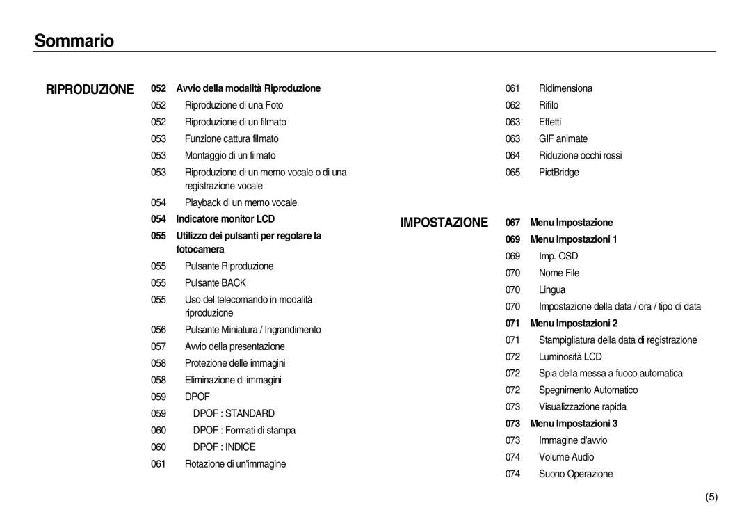 Samsung EC-NV8ZZBBA/E1, EC-NV8ZZSBA/E1, EC-NV8ZZSDA/E3, EC-NV8ZZBDA/E3, EC-NV8ZZSBA/IT manual Dpof Standard, Dpof Indice 