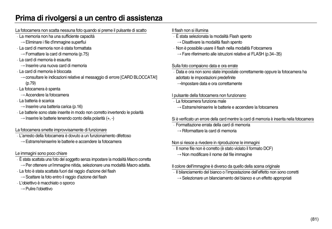 Samsung EC-NV8ZZSBA/IT, EC-NV8ZZBBA/E1, EC-NV8ZZSBA/E1, EC-NV8ZZSDA/E3 manual Prima di rivolgersi a un centro di assistenza 