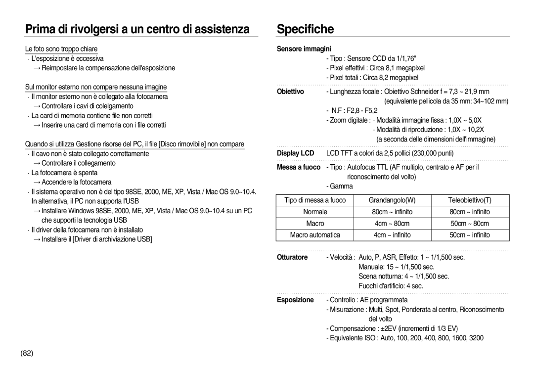 Samsung EC-NV8ZZBBA/IT, EC-NV8ZZBBA/E1, EC-NV8ZZSBA/E1, EC-NV8ZZSDA/E3, EC-NV8ZZBDA/E3 manual Specifiche, Sensore immagini 