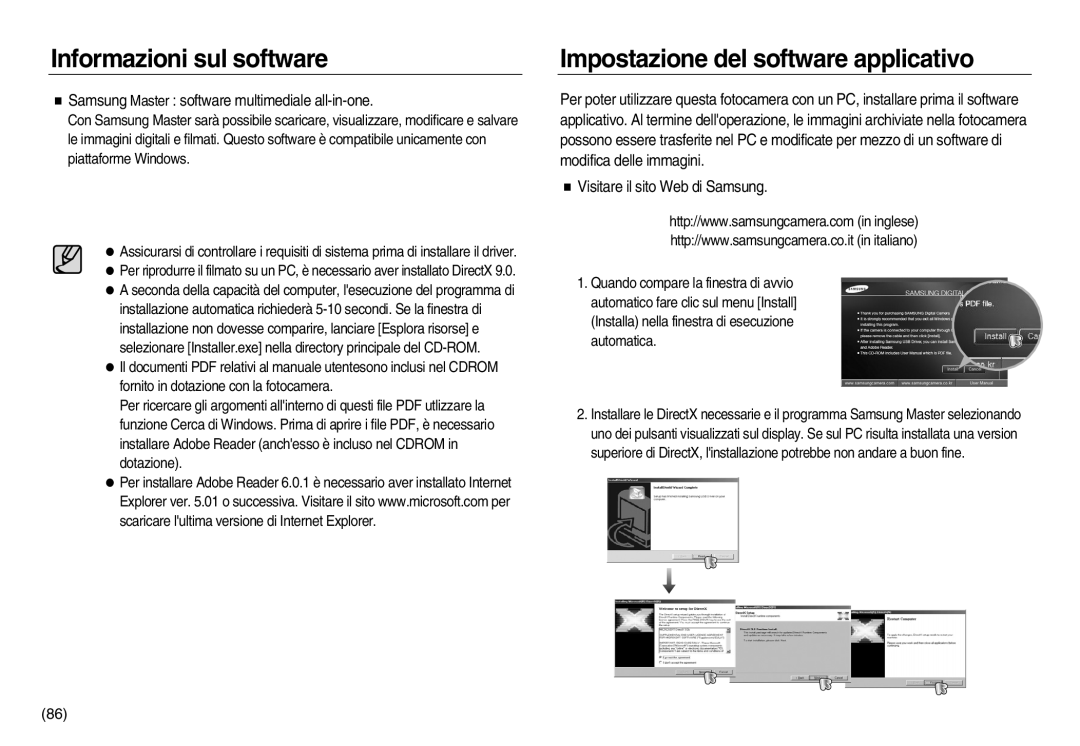 Samsung EC-NV8ZZBDA/E3 manual Impostazione del software applicativo, Samsung Master software multimediale all-in-one 