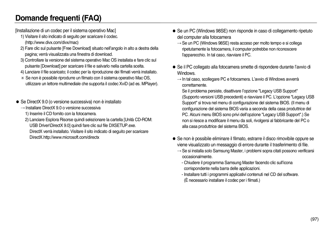 Samsung EC-NV8ZZSDA/E3, EC-NV8ZZBBA/E1, EC-NV8ZZSBA/E1 manual Installazione di un codec per il sistema operativo Mac 