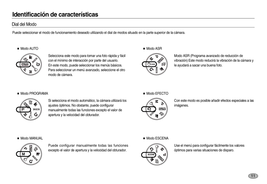 Samsung EC-NV8ZZSDA/E3, EC-NV8ZZBBA/E1, EC-NV8ZZSBA/E1, EC-NV8ZZBDA/E3, EC-NV8ZZSBA/AS, EC-NV8ZZRBA/E1 manual Dial del Modo 