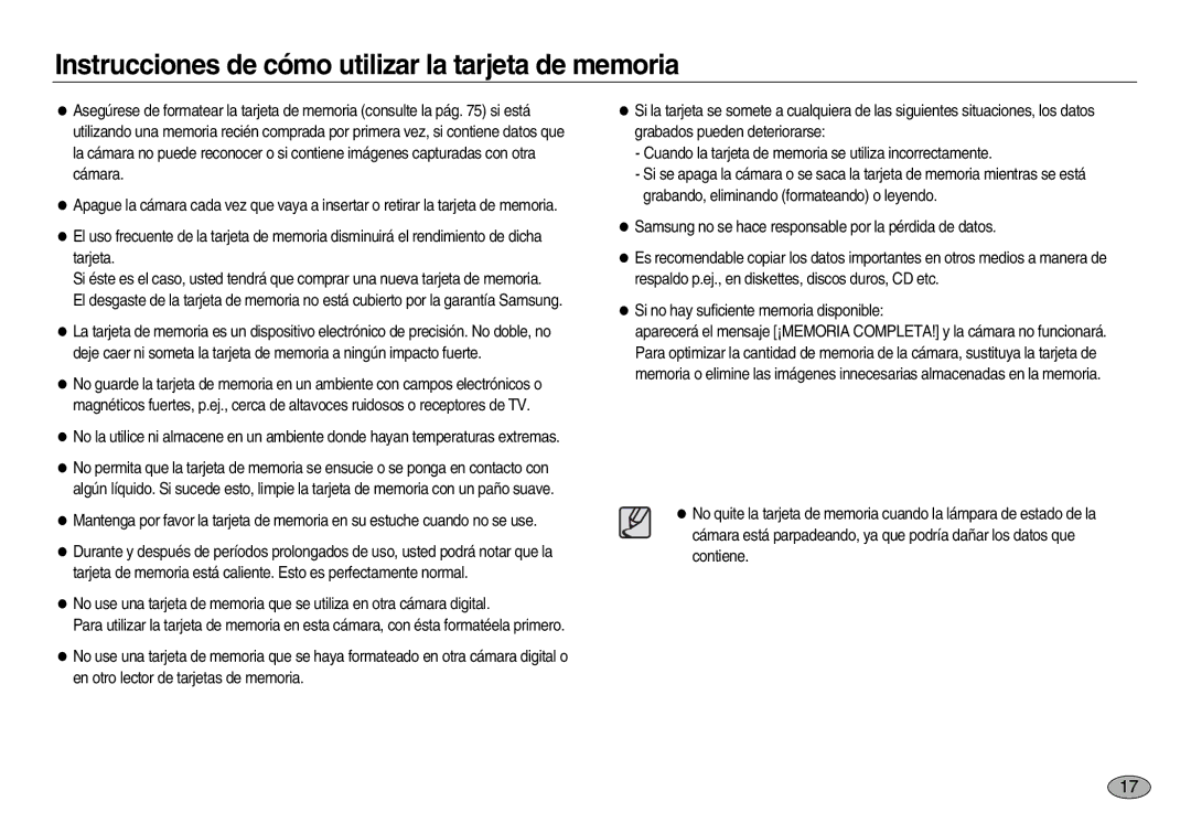 Samsung EC-NV8ZZSBA/GB, EC-NV8ZZBBA/E1, EC-NV8ZZSBA/E1, EC-NV8ZZSDA/E3 Instrucciones de cómo utilizar la tarjeta de memoria 