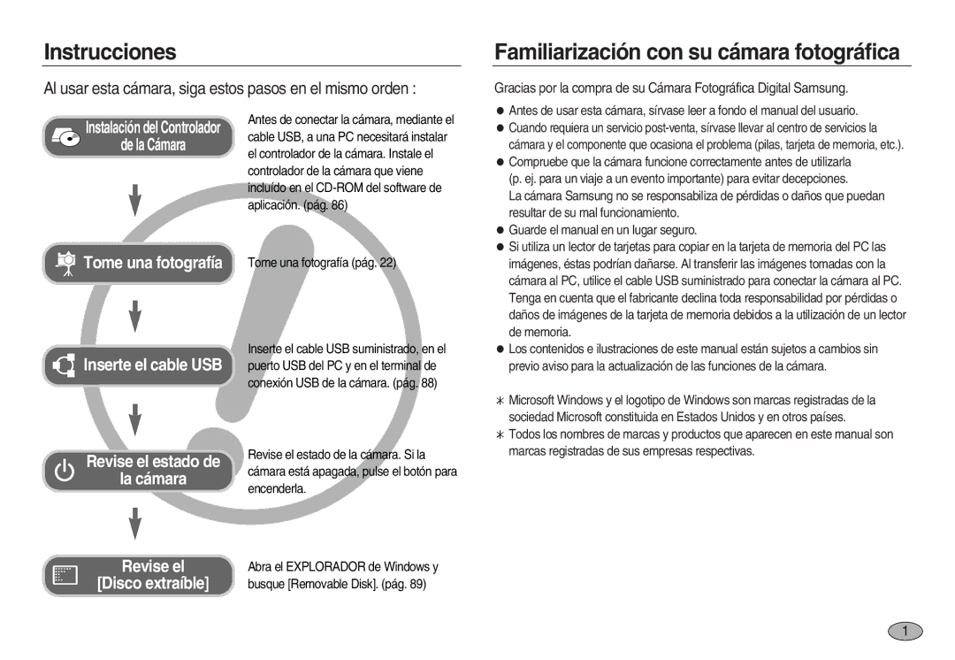 Samsung EC-NV8ZZSDA/E3, EC-NV8ZZBBA/E1, EC-NV8ZZSBA/E1 manual Instrucciones, Familiarización con su cámara fotográfica 