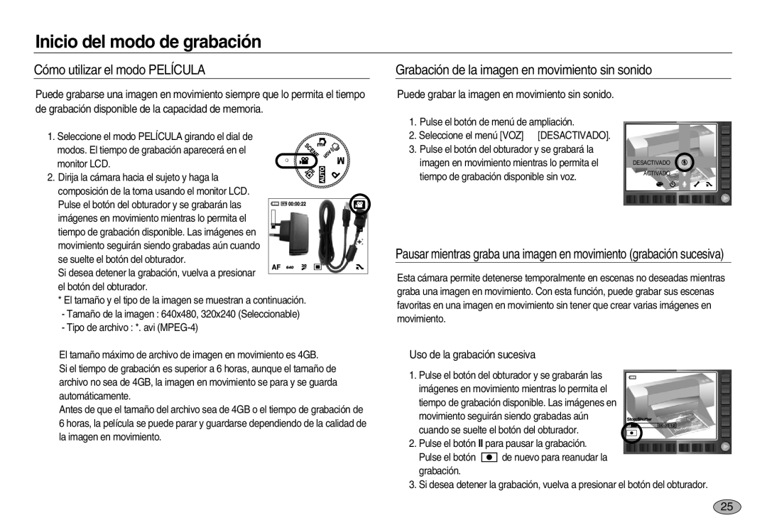 Samsung EC-NV8ZZBBB/E1, EC-NV8ZZBBA/E1, EC-NV8ZZSBA/E1, EC-NV8ZZSDA/E3, EC-NV8ZZBDA/E3 manual Uso de la grabación sucesiva 