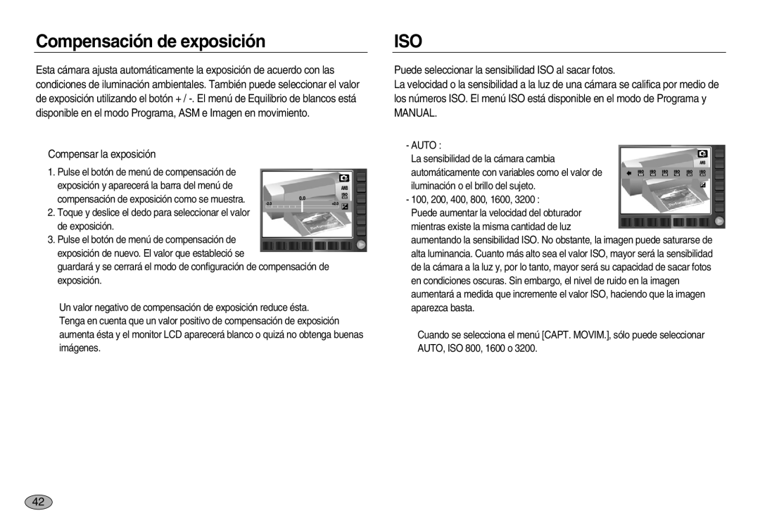 Samsung EC-NV8ZZBDA/E3, EC-NV8ZZBBA/E1, EC-NV8ZZSBA/E1, EC-NV8ZZSDA/E3 Compensación de exposición, Compensar la exposición 