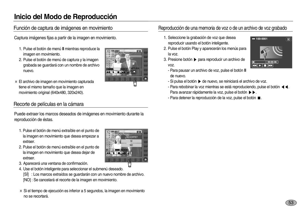 Samsung EC-NV8ZZSBA/AS, EC-NV8ZZBBA/E1 Función de captura de imágenes en movimiento, Recorte de películas en la cámara 