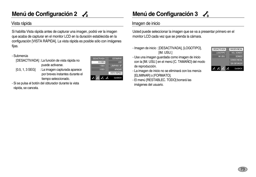 Samsung EC-NV8ZZSBA/AS, EC-NV8ZZBBA/E1, EC-NV8ZZSBA/E1, EC-NV8ZZSDA/E3, EC-NV8ZZBDA/E3 manual Vista rápida, Imagen de inicio 