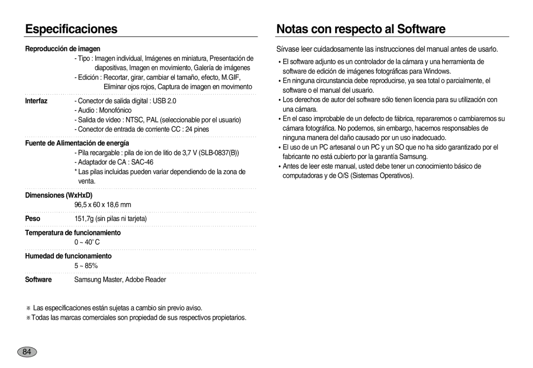 Samsung EC-NV8ZZRBA/E1, EC-NV8ZZBBA/E1, EC-NV8ZZSBA/E1 manual Notas con respecto al Software, Reproducción de imagen 