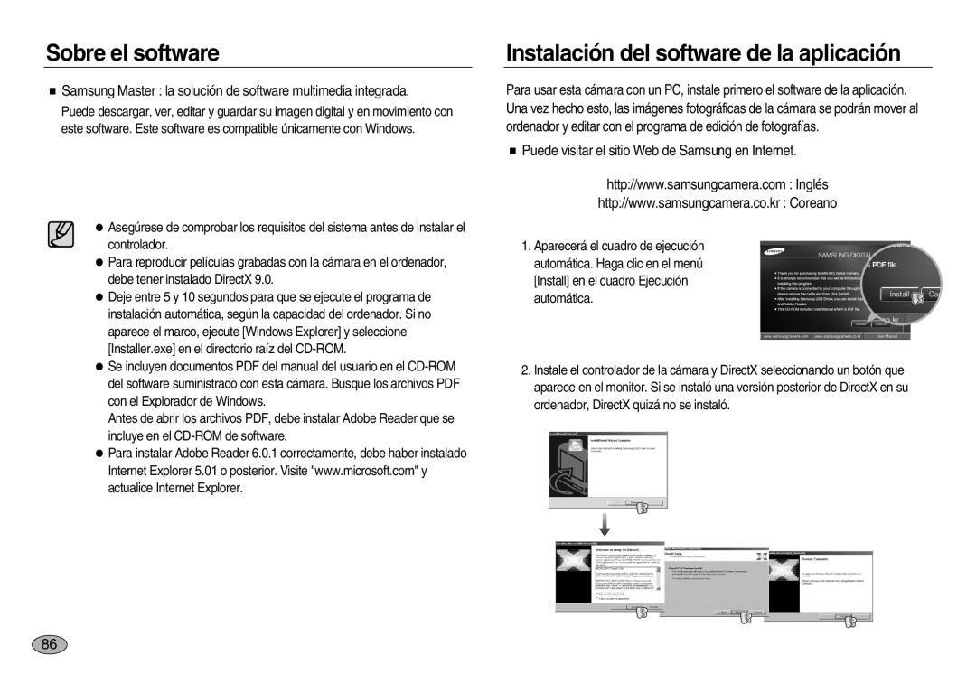 Samsung EC-NV8ZZBBA/AS manual Instalación del software de la aplicación, Puede visitar el sitio Web de Samsung en Internet 